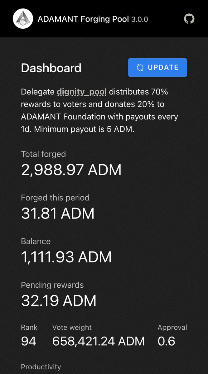 ADAMANT Pool Web UI mobile