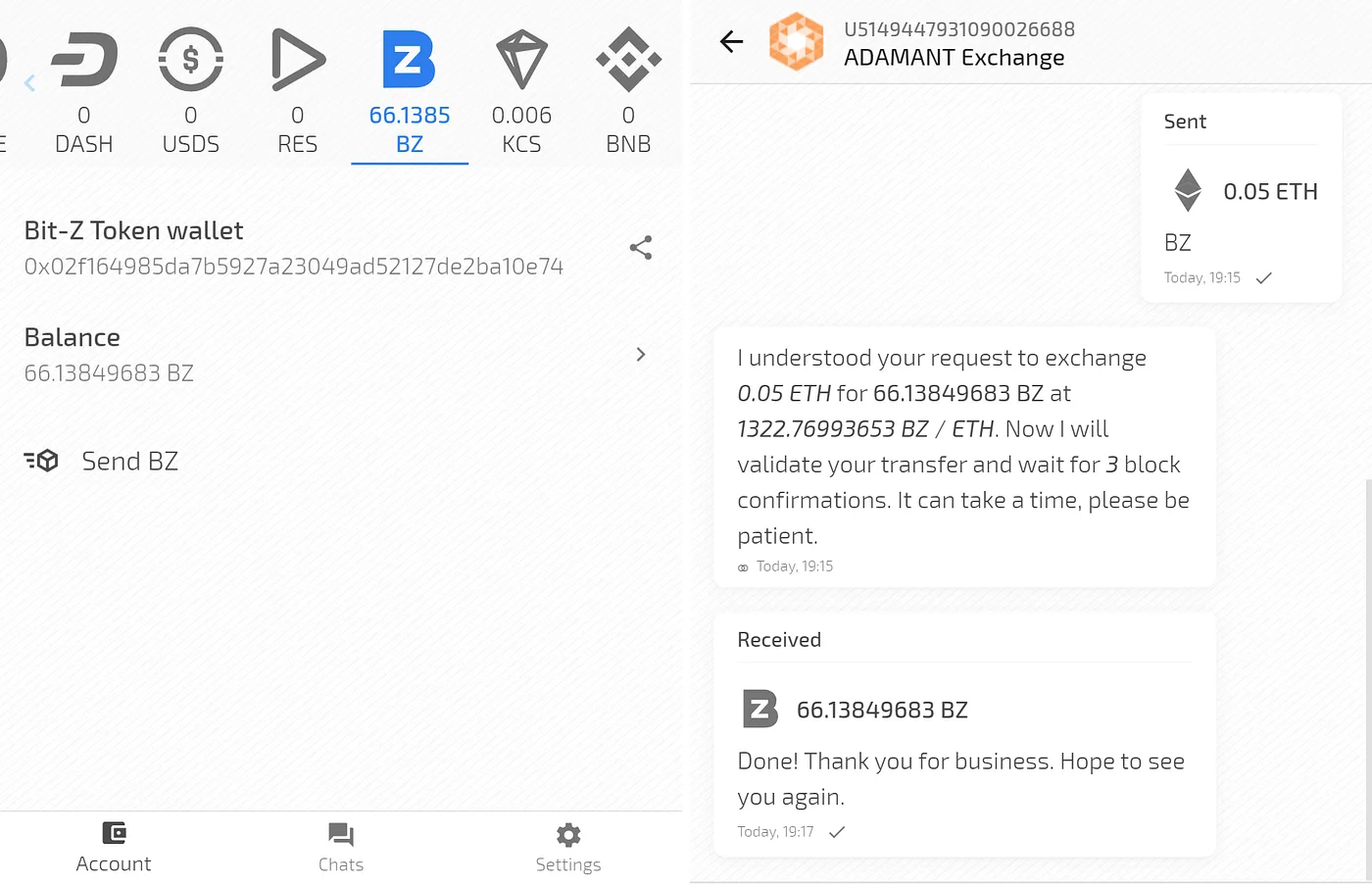 Покупка и продажа токена Bit-Z (BZ) в обменнике ADAMANT