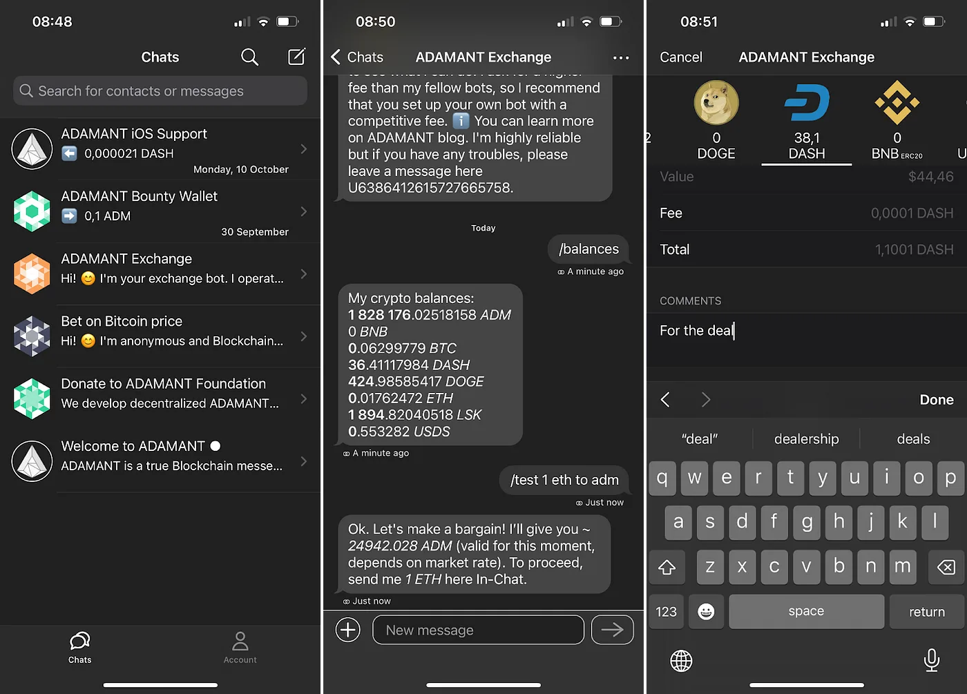 Темная тема и звуки уведомлений в приложении ADAMANT для iOS